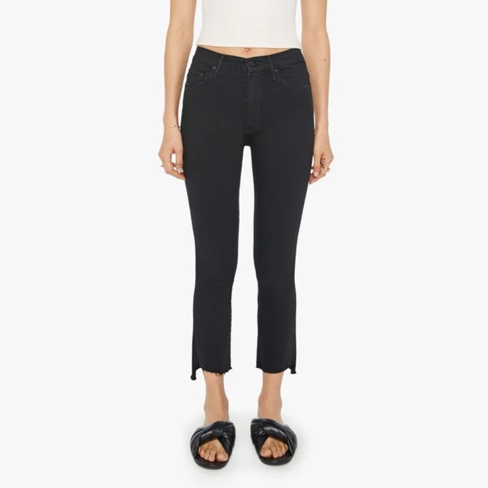 NWT MOTHER The Insider Crop Step Fray Flare Jeans Black 26